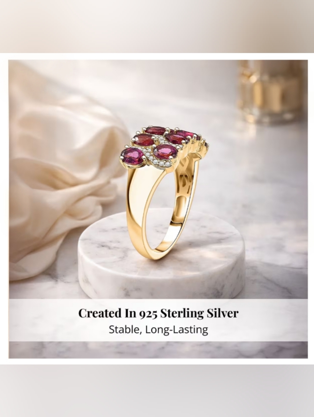 Stunning Garnet & Zircon double row ring, Sz.8, 18k YG - Picture 3 of 9